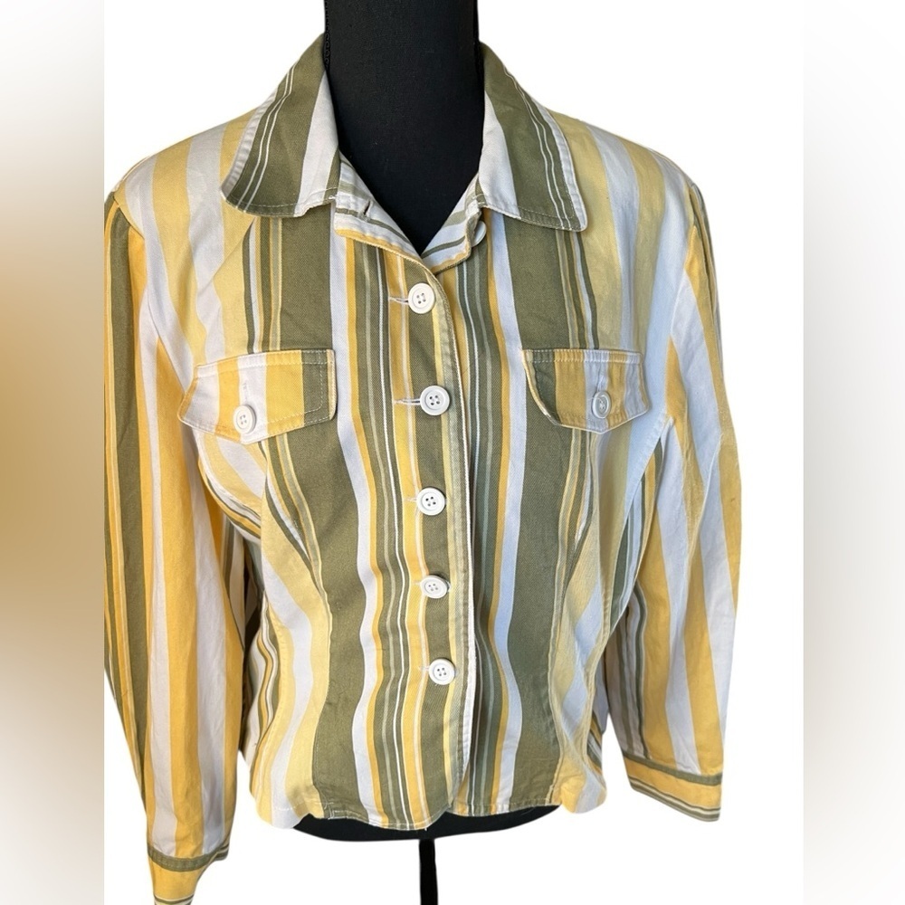 Mondi Vintage Green and Yellow Striped Button-Down Shirt - Picture 3 of 5